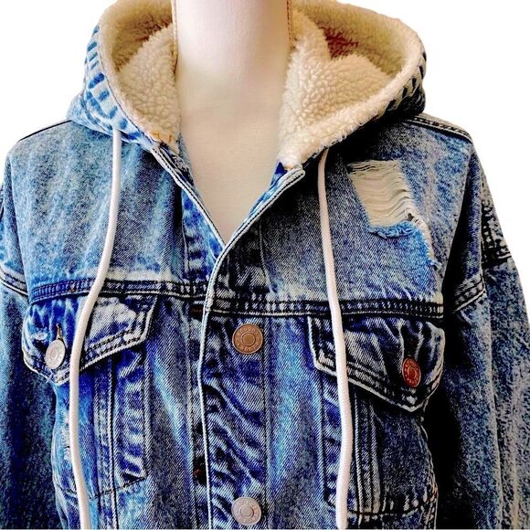 Denim Jacket Sherpa Hoodie Rufuge Size Large New W Tags - Picture 1 of 9